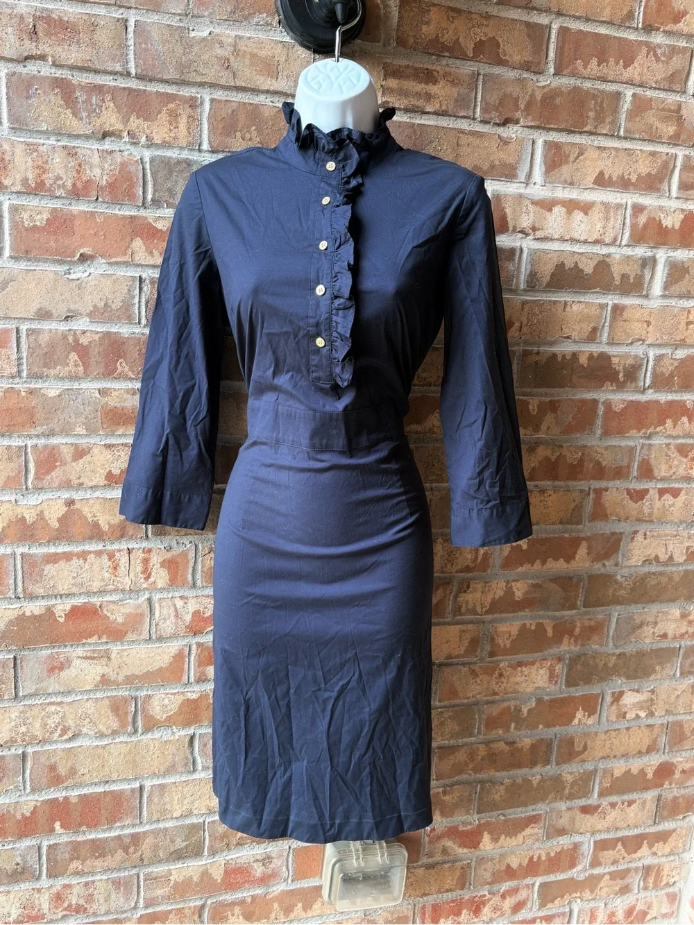 Tory Burch Navy Ruffle-Placket Midi Dress size 4